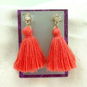 Gold and Salmon/peach tassel earrings